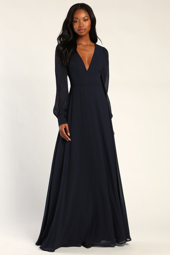 Buy Navy Blue Long Sleeve Velvet Maxi Dress Online in India - Etsy